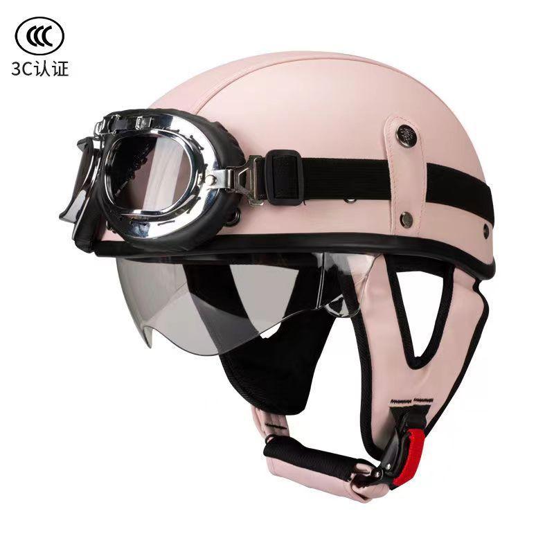 Vintage Cruiser Motorcycle Helmet ABS Half Face Men Women Adults Breathable Safety