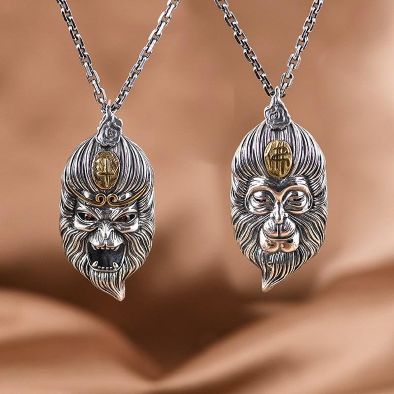 Регулируемое Игровое Ожерелье с Прочным Подвесом Король Обезьян, Посеребренная Латунь, Портативный Модный Аксессуар для Геймеров