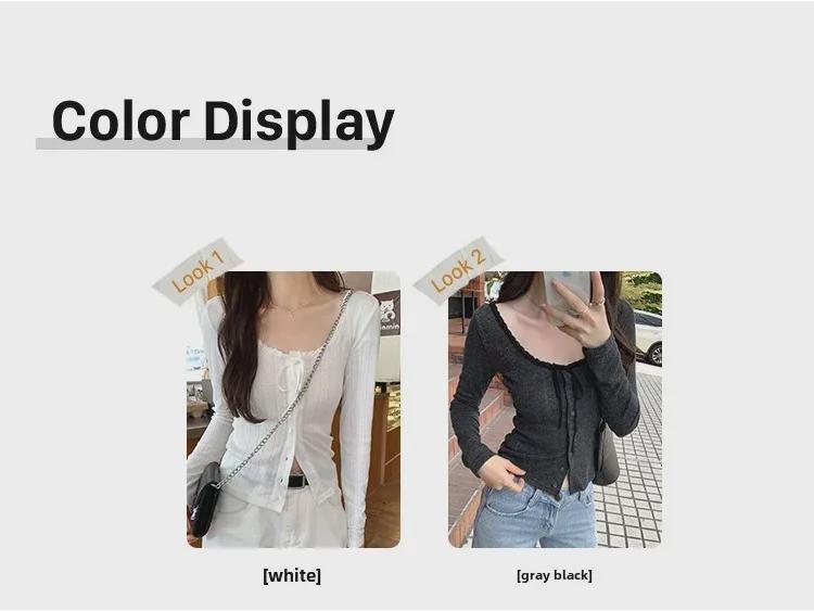 Футболка-кардиган с длинным рукавом и французским кружевом - женская весенняя коллекция