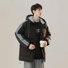Loose Winter Hooded Jacket Mens Striped Colorblock Padded Coat Couple Warm Streetwear Casual Thick Parka S-4XL