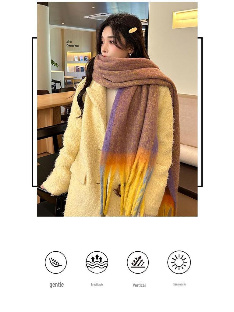 2024 Women's Mohair Thickened Scarf - Autumn/Winter Korean Style High-End Shawl