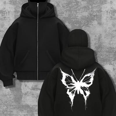 Женское стильное черное худи-балаклава с принтом денег - Графическая толстовка на молнии