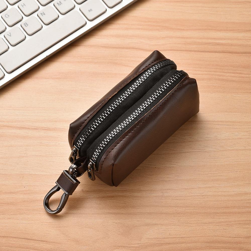 Портативная кожаная сумка-кошелек для ключей Многофункциональный кошелек большой емкости Двойная молния Сумка для автомобильных ключей Мужчины Женщины