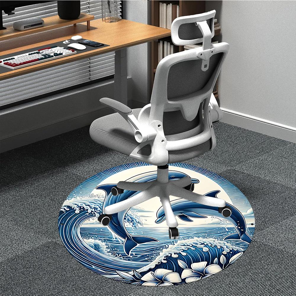 1pc Dolphin waves Office Round Area Rug, Indoor Mat Suitable For Office, Under Office Chairs Bedroom Living Room Home Decor, Room Deco
