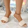 New Women's Sandals Crystal Pearls with Crystal Heel Slippers, Banquet Dress Shoes