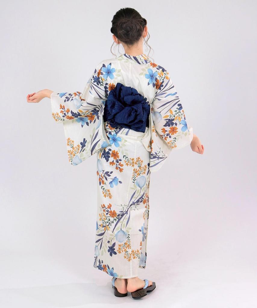 Юката Set for Change 4 Piece Set Heiko Junior Girls H [KYOETSU] Девочки, цвет экрю, плетение, (Юката, Оби) (7.Цветущий букет, 150см)