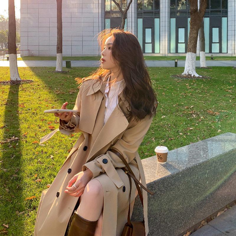 Spring Autumn Women's Streetwear Loose Trench Coat Midi Length Elegant Women's Windbreaker Coat Casual Double Breasted Tops