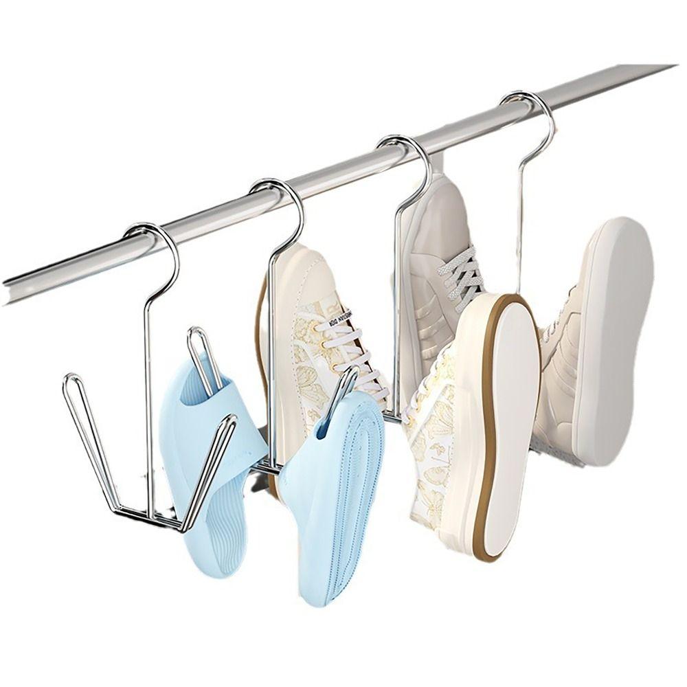 2pcs Stainless Steel Shoe Drying Rack Non-slip Shoes Holder Portable Shoe Hanger for Balcony