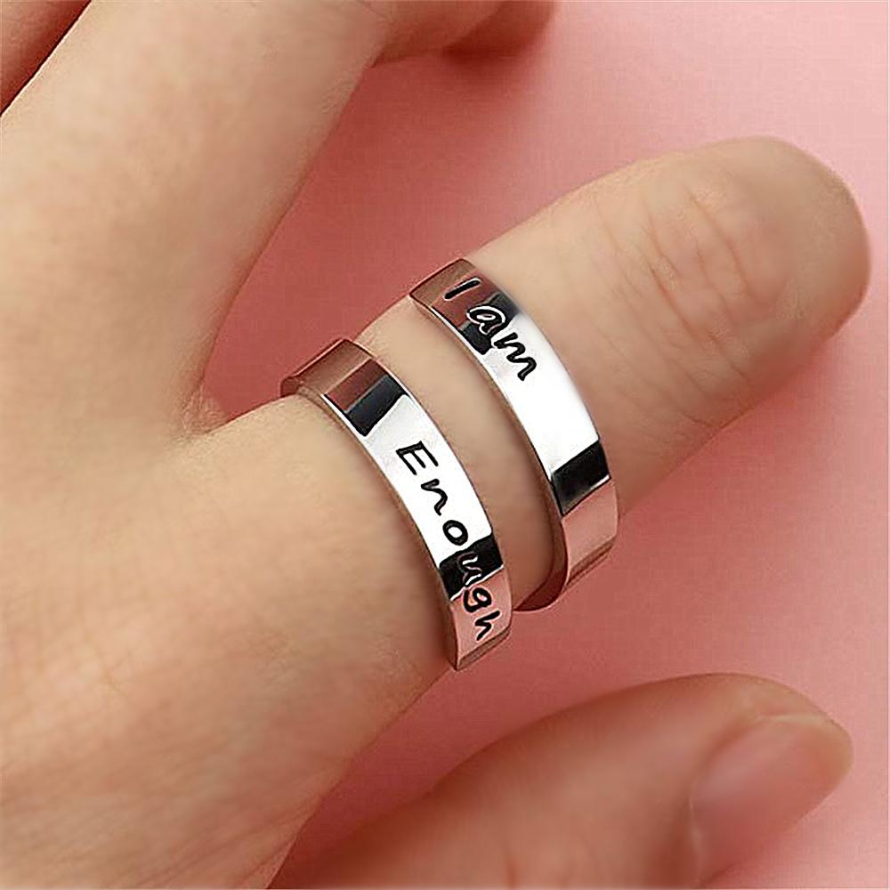 Кольцо с надписью I Am Enough, регулируемое, двухслойное, серебряное, вращающееся