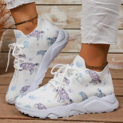 Мода 2025 Новые Женские Дышащие Модные Повседневные Спортивные Туфли на Плоской Подошве Вязаная Нижняя Основа Толстая Подошва Одинарные Туфли Универсальные для Лета