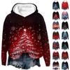 Women's Fashion Casual Long Sleeve Christmas Print Knit Pullover Top Hoodie Top
