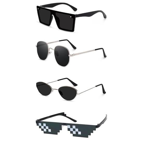 Sheomy Unisex Combo предлагает набор из 4 очков, солнцезащитные очки Square, прямоугольные, ретро, винтажные, узкие, женские::Мужчины, MC-725