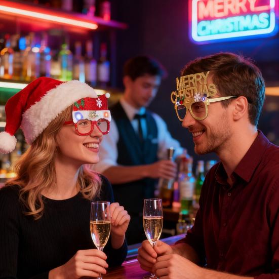 Yousheng 2026 LED Light Up Christmas Glasses Lighted Party Eyewear for Kids Adults Glow Light Up Photo Props for New Year Celebration