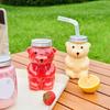 Disposable Bear Cup with Straw Lid Ergonomic Bear-Shaped Plastic Cup Drinkware Home Office Bar Daily Use