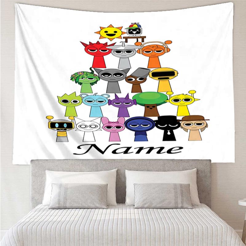 Custom Name Sprunki Print Tapestry, Backdrop, Easy Setup, Ideal for Bedroom, Office & Living Room, with Aesthetic Wall Hanging Decor.