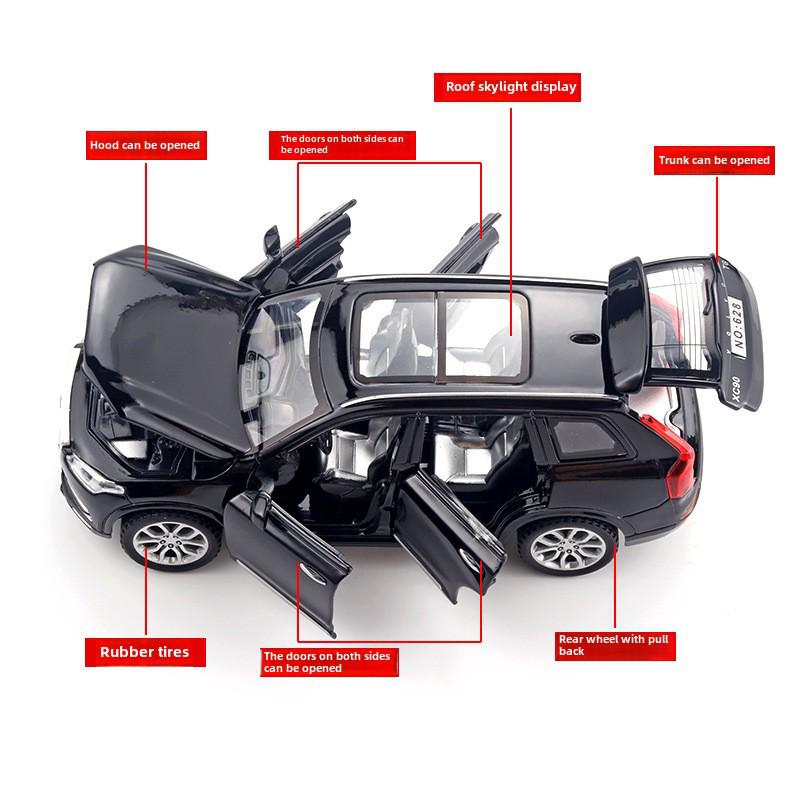 1:32 Литая модель автомобиля Volvo XC90 с фарами, музыкой и 6 открывающимися дверями.
