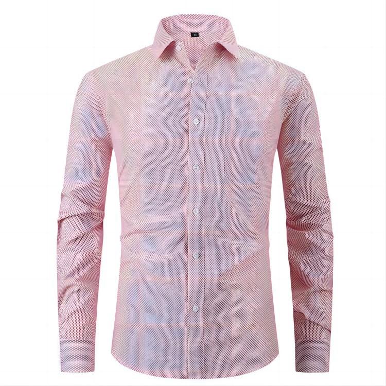 Men's Comfortable Small Plaid Shirts Long Sleeve Shirt Casual Business Plaid Shirt for Men Lightweight Work Breathable Lapel Shirts