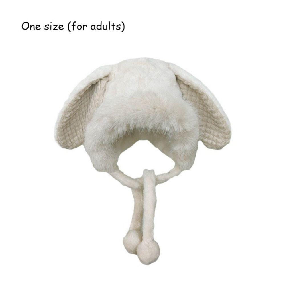 New Warm Winter Hat Lacing Ear Protection Bear Ears Hat Velvet Rabbit Ear Woolen Bucket Hat Women