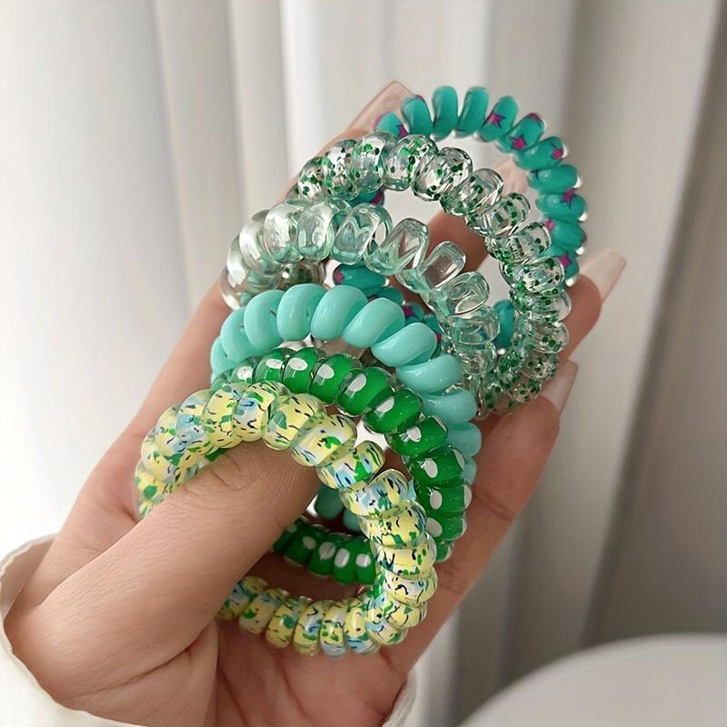 6Pcs/Set Women Fashion Telephone Wire Elastic Hair Band Colorful Printed Spiral Cord Rubber Band Hair Ties Hair Accessories Gift