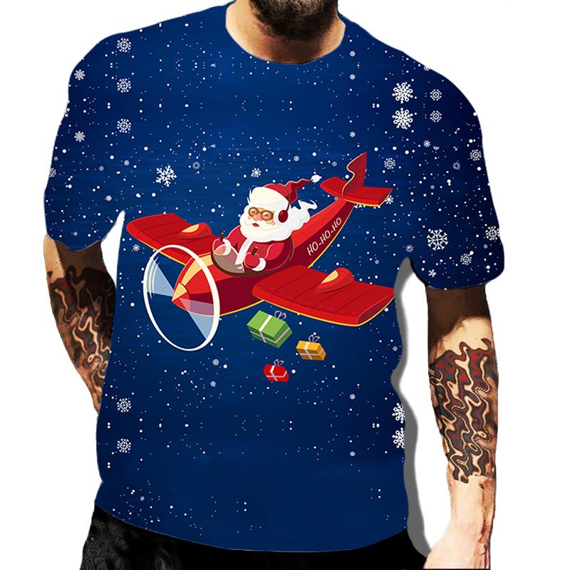 Men Merry Christmas Graphic Santa Claus 3D Print Casual Clothes Elk Loose Top O-neck