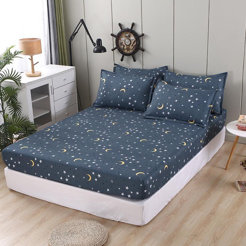 Printed Fitted Mattress Cover Dustproof Protector Sheet For Single Double Queen King Bed 1Pc