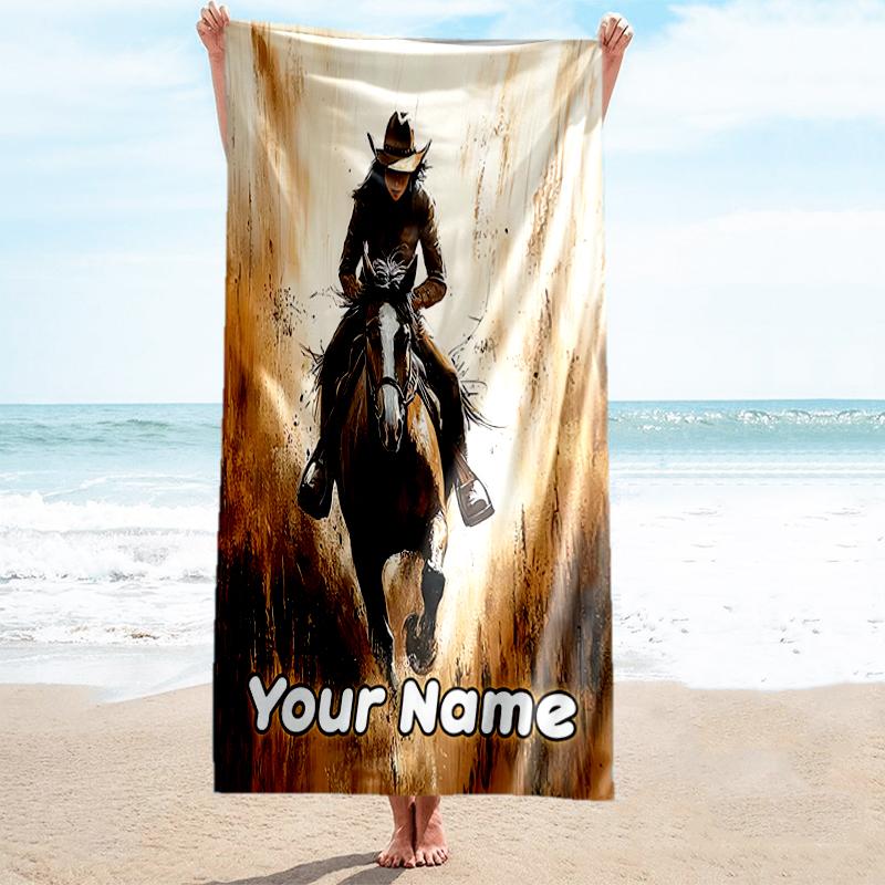 1PC Custom Name Horse Freedom Spirit Beach Towel Highly Absorbent And Sand-Resistant Towel for Swimming, Pool, Yoga, And Travel Lightweight