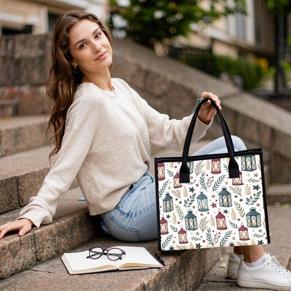 Festive Pattern Tote Bag Portable Large Capacity Daily Shopping Commute Shoulder Handbag