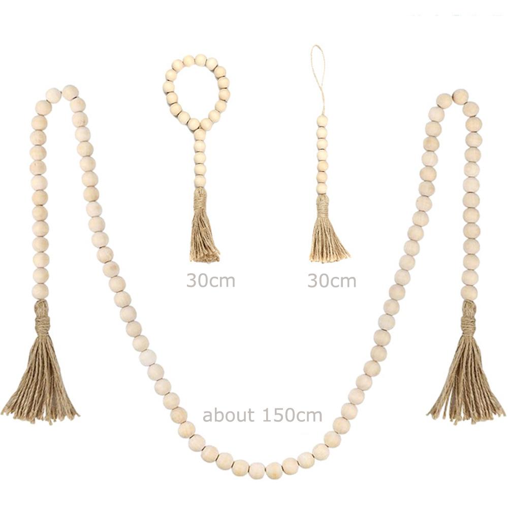 Decor Farmhouse Handmade Garland Wall Hanging Tassels String Wood Bead Garland With Jute Rustic