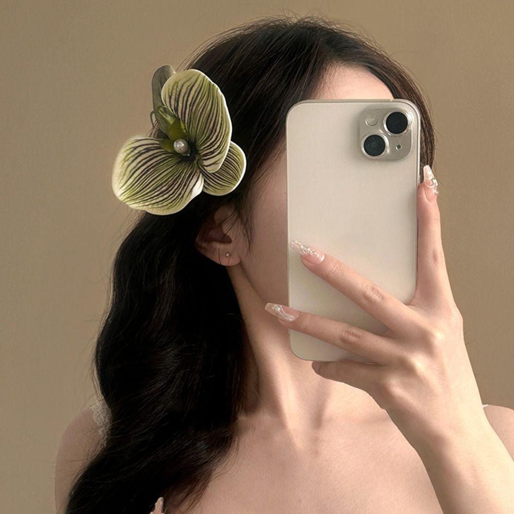 Butterfly Orchid Flower Hair Claw Bohemia Barrettes Large Shark Clip Cute Orchid Hair Clip  Beach