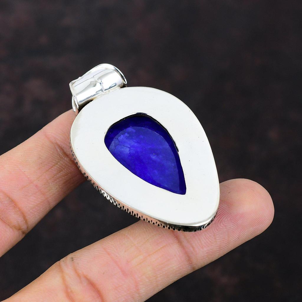 Подвеска с граненым синим сапфиром, подвеска из драгоценного камня ручной работы, подвеска из стерлингового серебра 925 пробы, ювелирные изделия с синим сапфиром, винтажная подвеска, подарки на годовщину