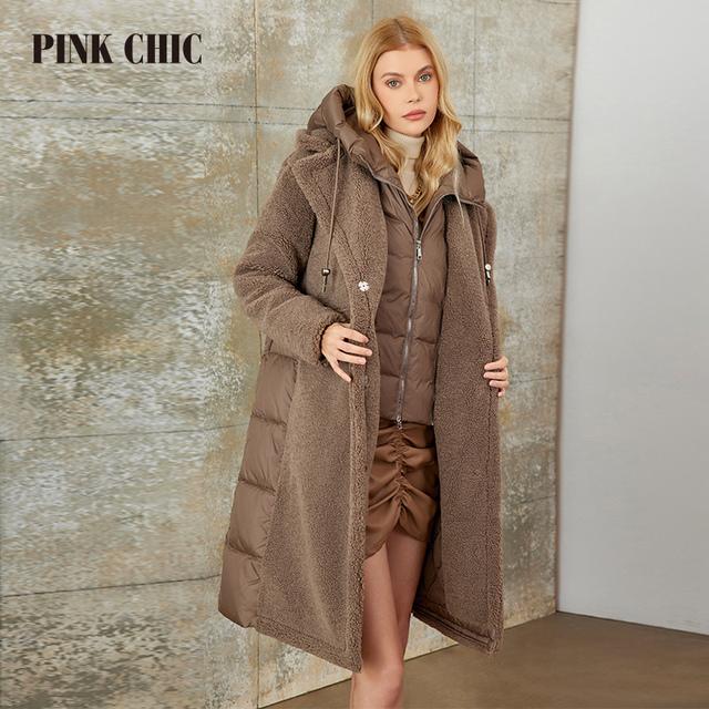 PINK CHIC 2023, новое зимнее пальто, женские пуховики, стеганая длинная парка с капюшоном из искусственного меха, женское пальто W8263