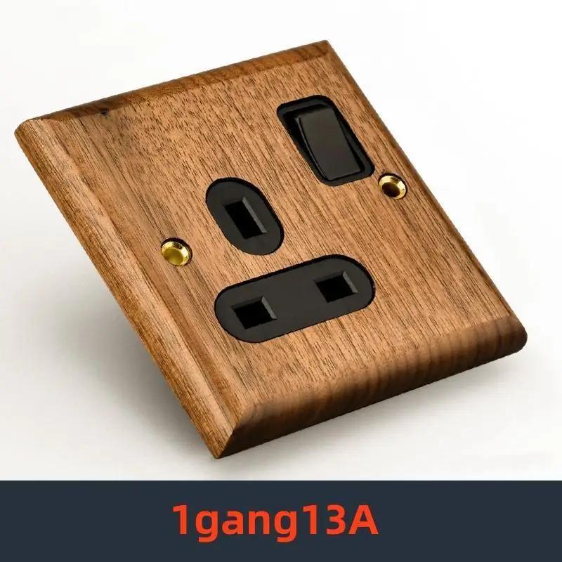 Retro Uk 13A Wall 2gang2way Light Switch,antique Villa High Power USB C Fast Charging Solid Wood Socket,home Speed Dimming Panel