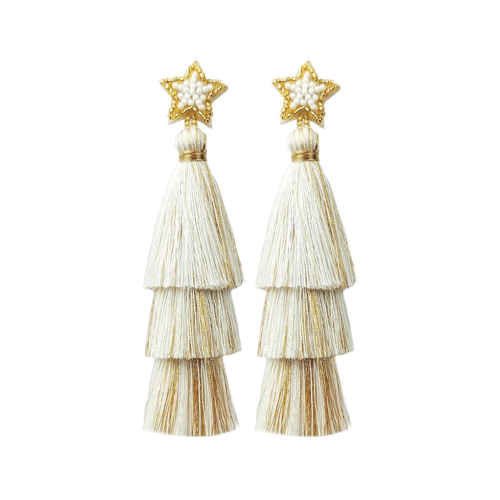 Осенние и зимние каникулы, длинные серьги с кисточками, легкие рождественские серьги ручной работы с пятиконечной звездой в цветущем стиле