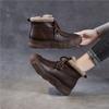 Johnature Retro Genuine Leather Plush Warm Women's Short Boots Soft Soled Round Toe Versatile Cotton Shoes