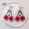 Charming Aesthetic Earrings 1 Pair Acrylic Cherry for Women, 2D Fruit Dangle Drop Trendy Accessories with Spider Web And Bow, Punk Jewelry Halloween