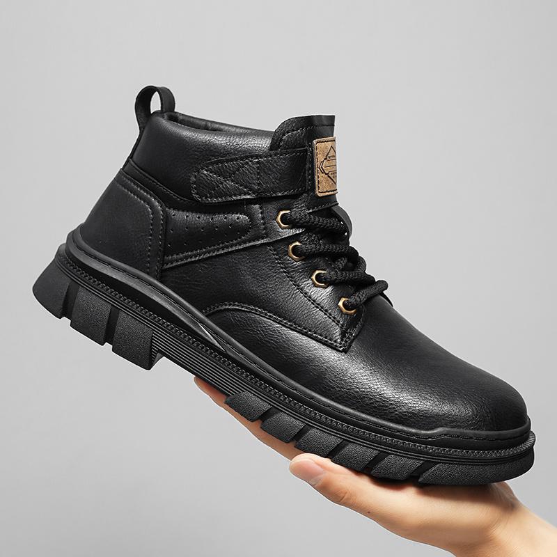 Британский стиль Мужские повседневные кожаные ботинки Деловые мужские туфли на шнуровке Высокие базовые ботинки Брендовые мужские зимние мотоциклетные ботинки