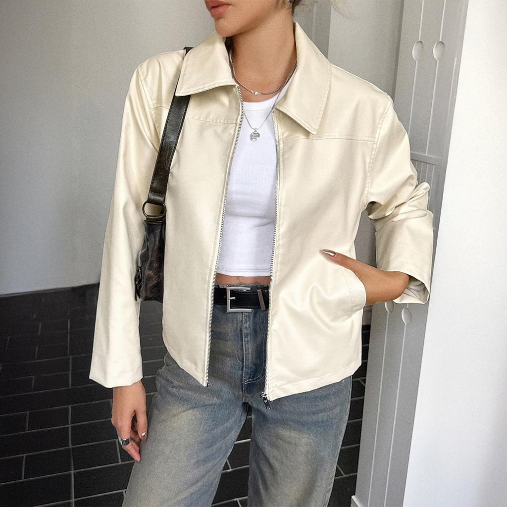 Простая кожаная куртка с длинным рукавом для женщин 2025 Осень и Зима