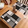 Of 4, Black And Grey Geometric Table Mats, 12X18 Inches Linen Rectangular Table Mats, Contemporary Geometric Plaid Design for Holiday Celebrations