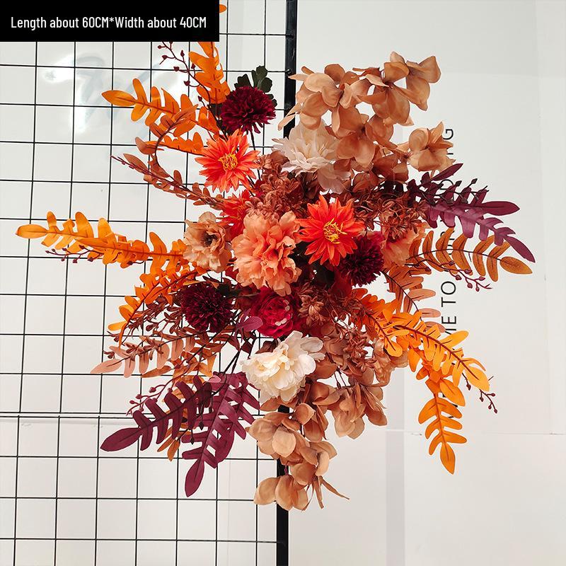 Red Floral Wedding Stage Backdrop with Artificial Flower Rows