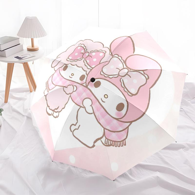 1pc My Melody & My Friend Chococat Heart-Shaped Auto Open Close Umbrella with Polka Dot Bowknot Design - Portable Folding Outdoor for Fans, Travelers,