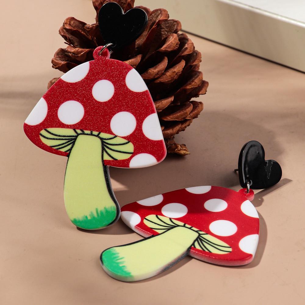 Cute Red Mushroom Acrylic Long Earrings for Women Vintage Cartoon Plant Drop Dangle Earring Fashion Jewelry Birthday Gifts