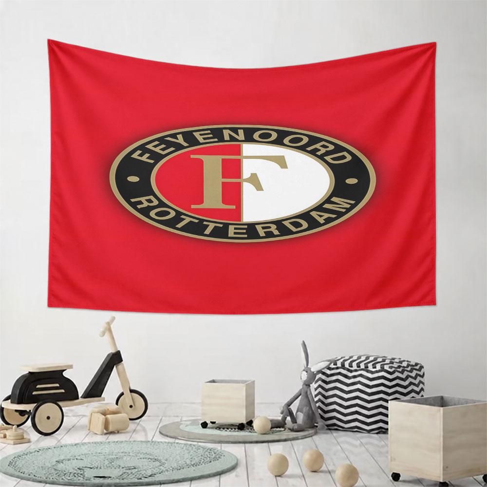 Feyenoord Rotterdam Logo on Red Background Pattern Wall Hanging Tapestry Decorative Tapestry Home Decor for Bedroom and Living Room