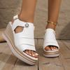 Foreign trade large size straw woven high-heeled sandals women's 2025 new thick-soled fish mouth Roman shoes one-word buckle high-heeled women's sanda