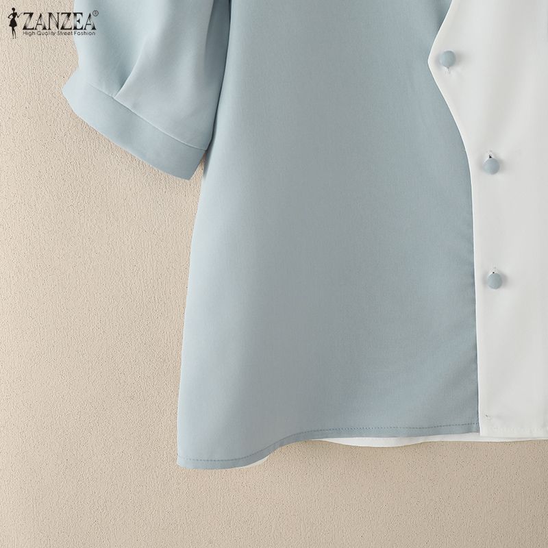 ZANZEA Женская летняя блузка с отложным воротником и рукавом три четверти, в стиле пэчворк