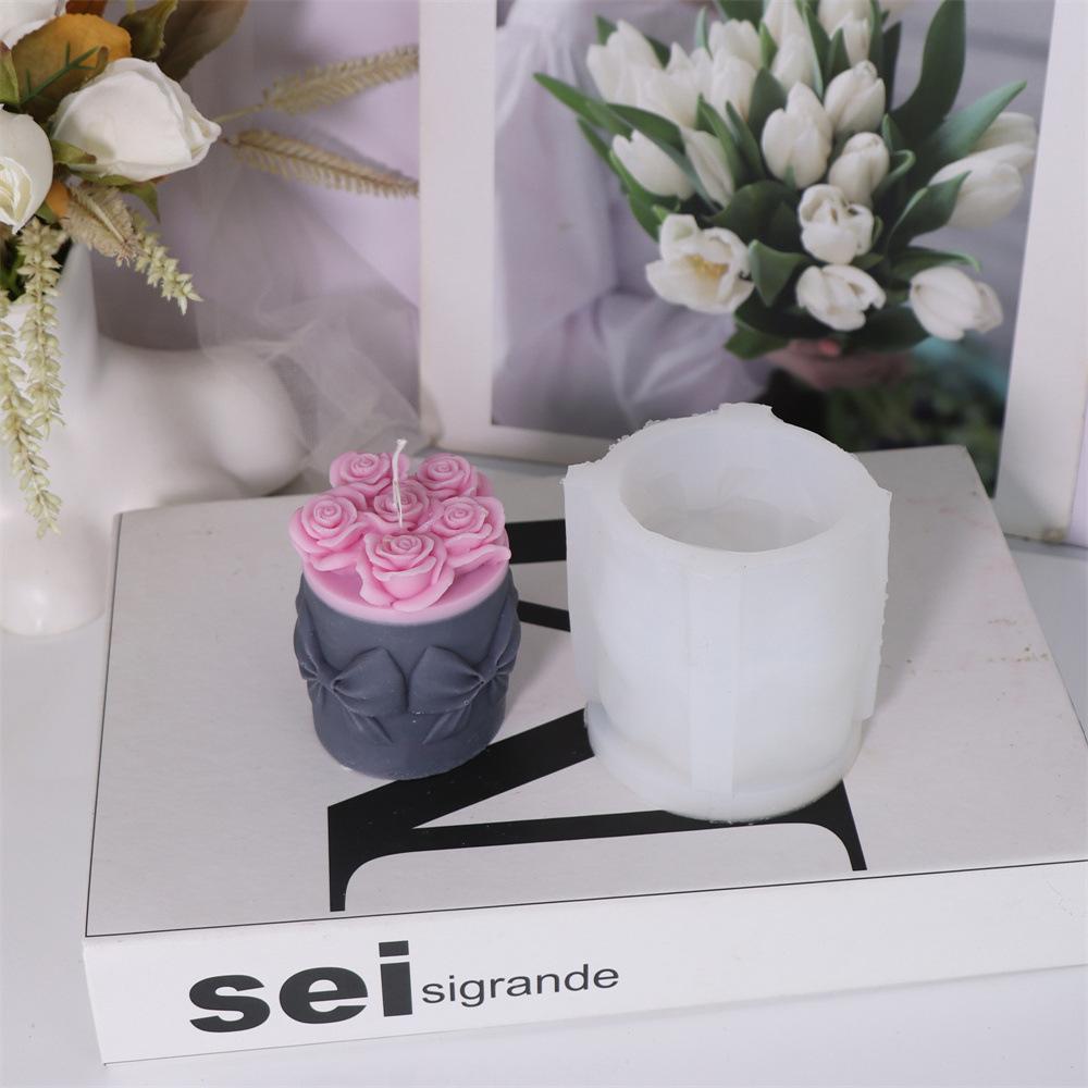 New DIY Flower Pot Candle Silicone Mold 3D Rose Tulip Shaped Aromatherapy Candle Gypsum Resin Decoration Valentine's Day Gift