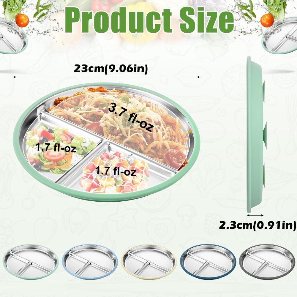 Stainless Steel Divided Toddler Baby Plates Non-Slip Toddler Bowls Kids Plate with Suction