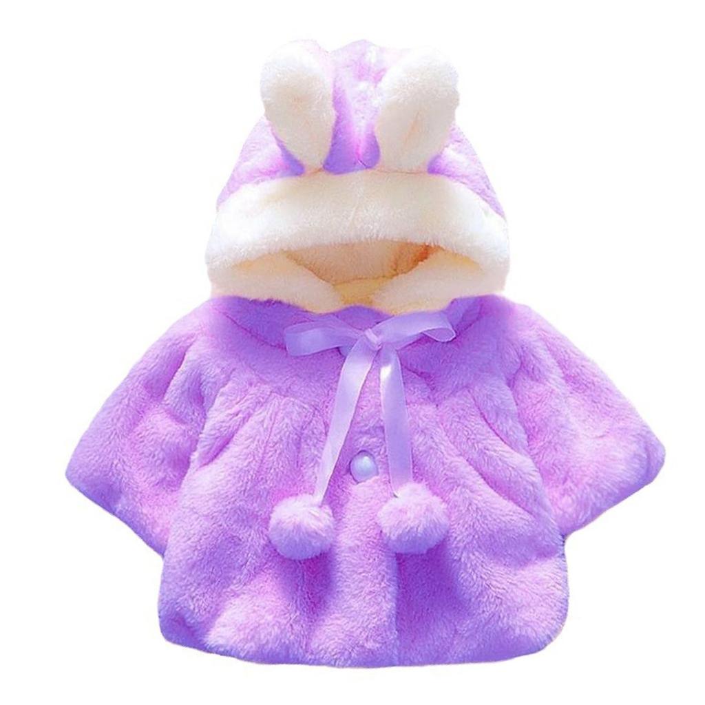 Пальто с капюшоном и кроличьими ушками для девочек, зимнее милое пушистое пальто