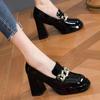 Fashion Women Patent Leather Shoes Thick Heels Mary Jane Shoes Fashion Square Toe Ladies Elegant Dress Single Metal Buckle High Heels