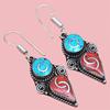Tibetan Turquoise Coral Red Earrings Nepali Tribal 12gms 1.5" 1.6" Chunky Gift