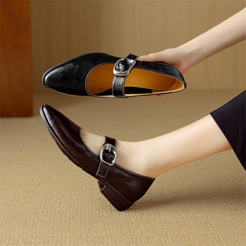 Fashion New Spring/summer Split Leather Woman Shoes Round Toe Low Heel Women Pumps Shoes for Women Fashion Mary Jane Shoes Chunky Heels